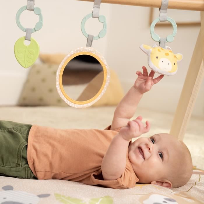 INGENUITY WonderWood Foldable Baby Playmat, Round with Wooden Play Arch, Mirror and Baby Toys
