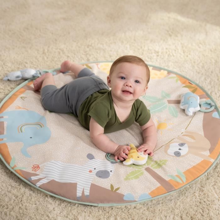 INGENUITY WonderWood Foldable Baby Playmat, Round with Wooden Play Arch, Mirror and Baby Toys