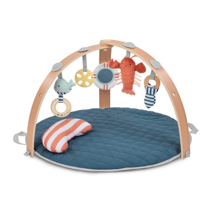 INGENUITY Reversible Baby Playmat - Marine - Foldable Wooden Play Arch, 5 Toys, Mirror, Cushion