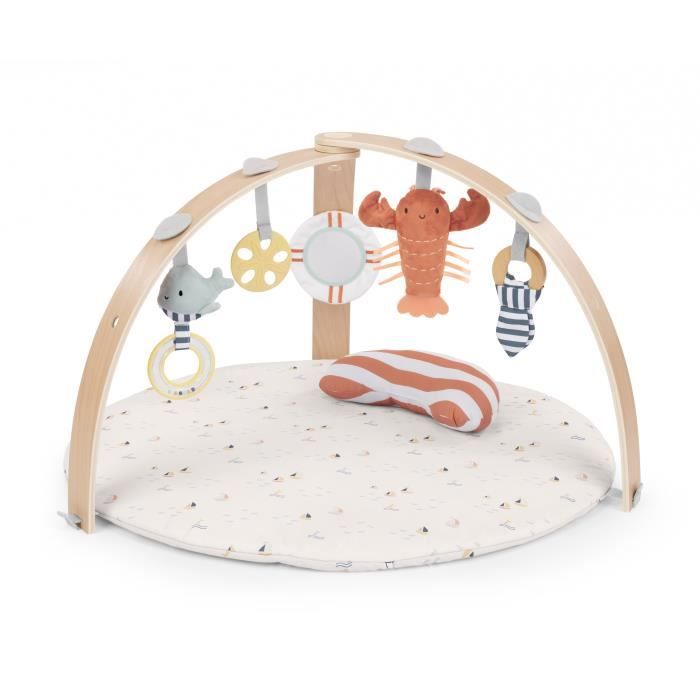 INGENUITY Reversible Baby Playmat - Marine - Foldable Wooden Play Arch, 5 Toys, Mirror, Cushion