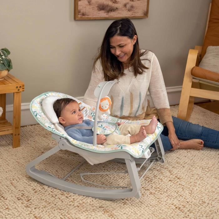 INGENUITY Keep Cozy 3-in-1 Convertible Baby Rocking Bouncer - Tropical Rainbow - 3 Positions: Removable toy bar, up to 18 kg