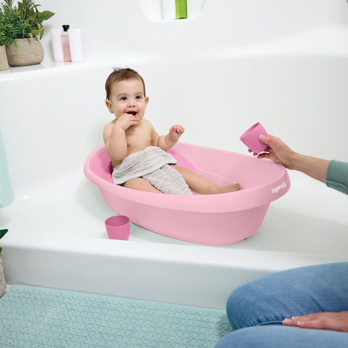 INGENUITY Extra-Large Pink Convertible Baby Bathtub, Fabric Hammock, 0-24 Months