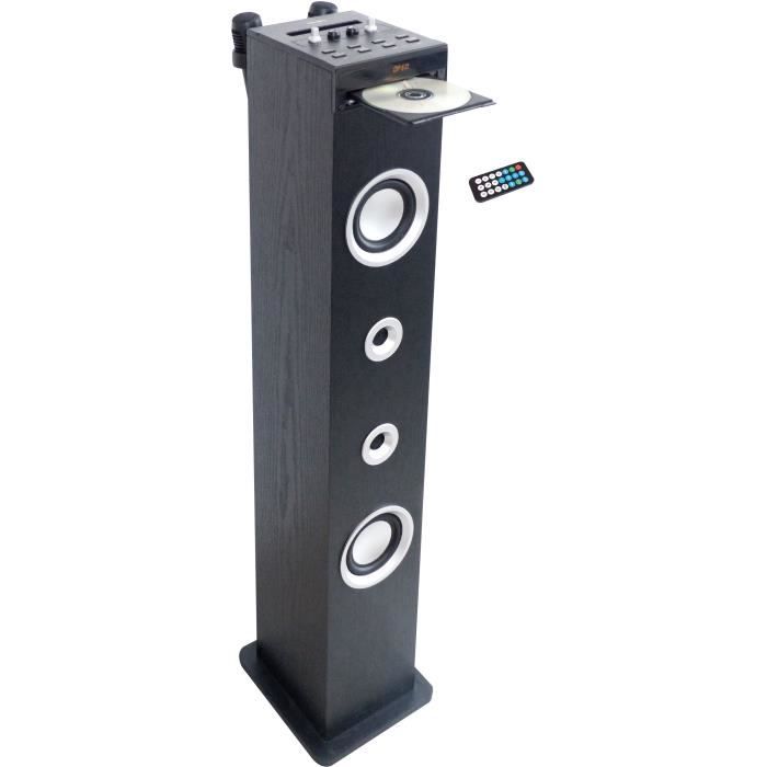 Inovalley HP49CD - Bluetooth Tower Speaker - CD Player, Karaoke, 100W, FM Radio, USB, Aux-in - Black