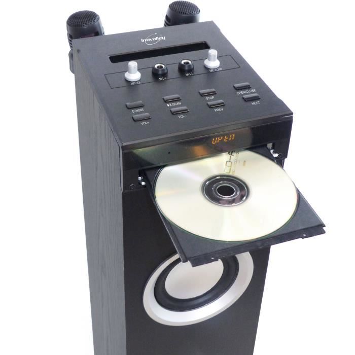 Inovalley HP49CD - Bluetooth Tower Speaker - CD Player, Karaoke, 100W, FM Radio, USB, Aux-in - Black