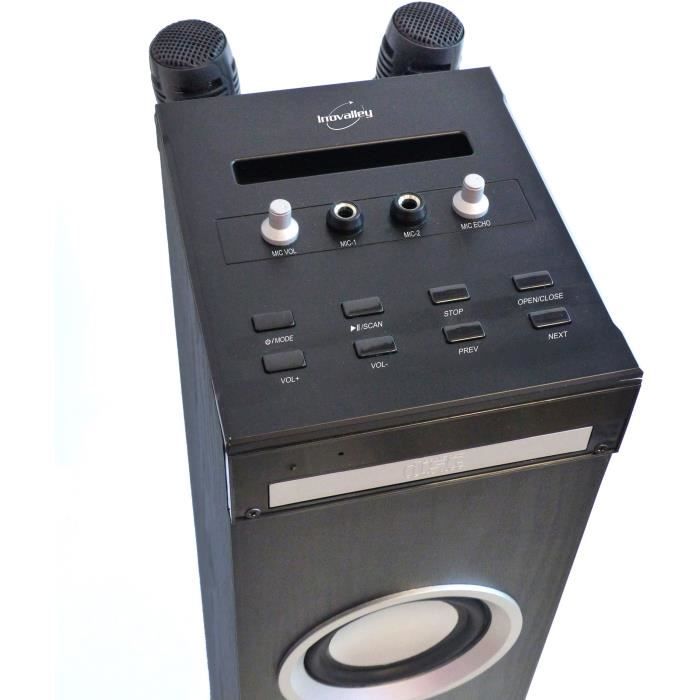 Inovalley HP49CD - Bluetooth Tower Speaker - CD Player, Karaoke, 100W, FM Radio, USB, Aux-in - Black