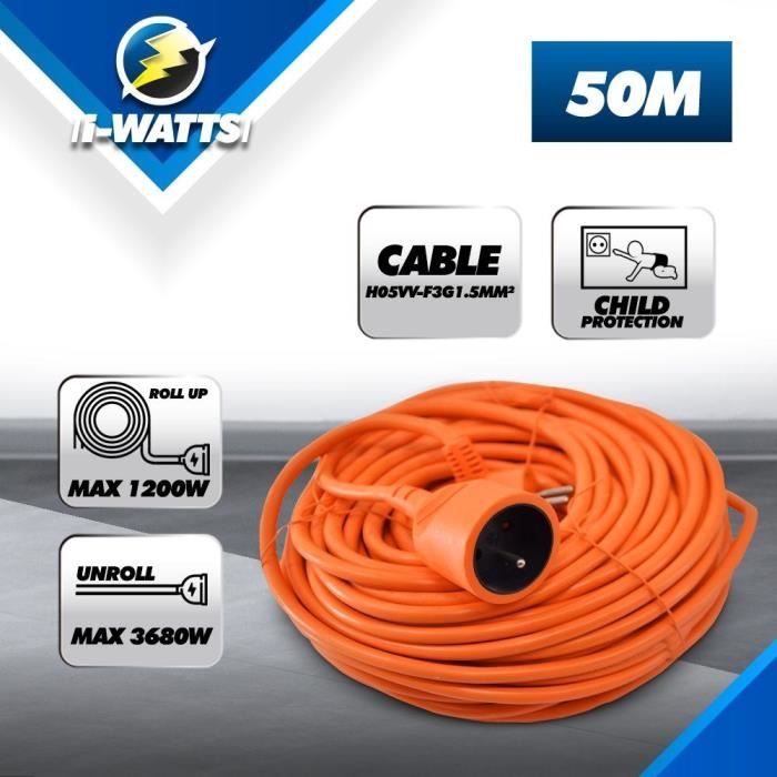 I-Watts Extension Cord 50 m 3G1.5 IP20 - I-RAJ3G15-50 M - Orange