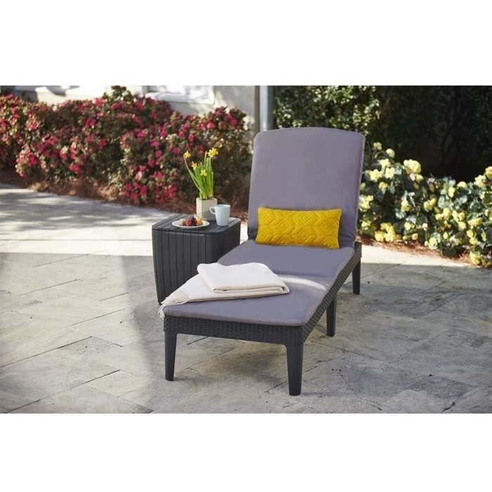 Allibert by KETER Sun Lounger - JAIPUR - Imitation Woven Rattan Resin - Graphite Grey