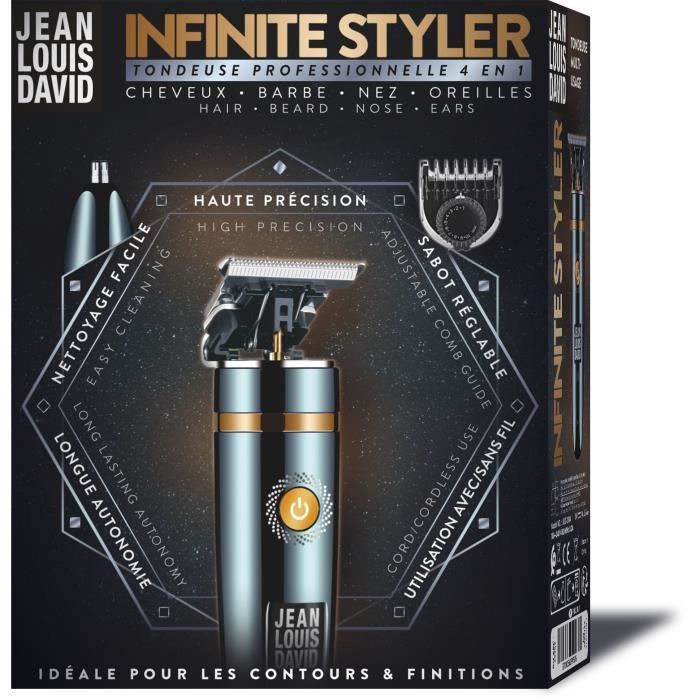 4-in-1 Multi-Purpose Trimmer - JEAN LOUIS DAVID - Infinite Styler - Beard, Outlines, Precision, Nose & Ears - Lithium-Ion Battery