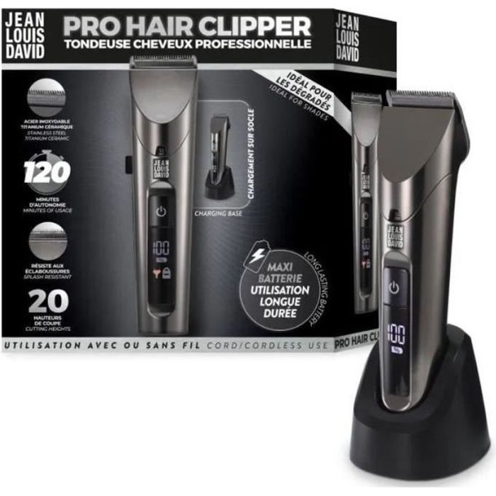 JEAN LOUIS DAVID Hair Clipper - Pro Hair Clipper - 20 Cutting Lengths - Lithium Ion Battery
