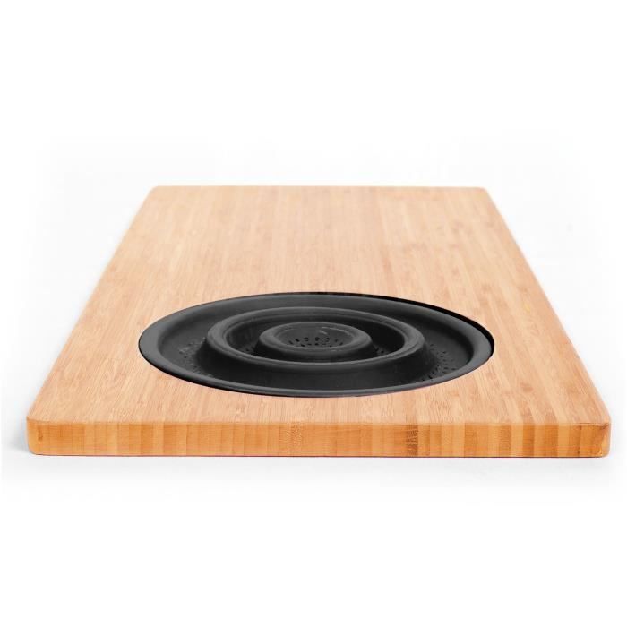 JOCCA Bamboo Cutting Board with Plastic Colander - 58 x 29 x 1.8 cm - Natural and Black