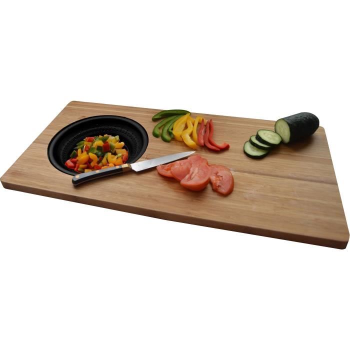 JOCCA Bamboo Cutting Board with Plastic Colander - 58 x 29 x 1.8 cm - Natural and Black