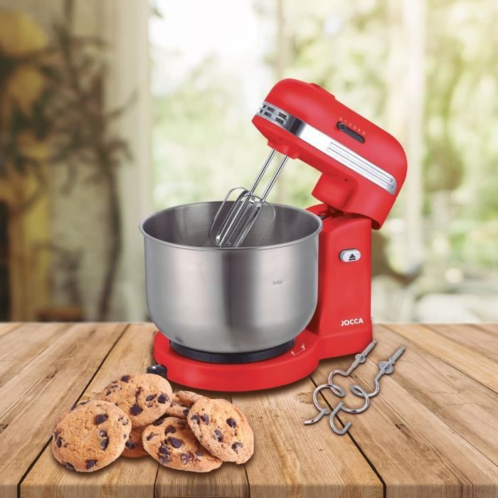 JOCCA Stand Mixer - 3.5 L Stainless Steel Bowl - 5 Speeds - Red and Grey