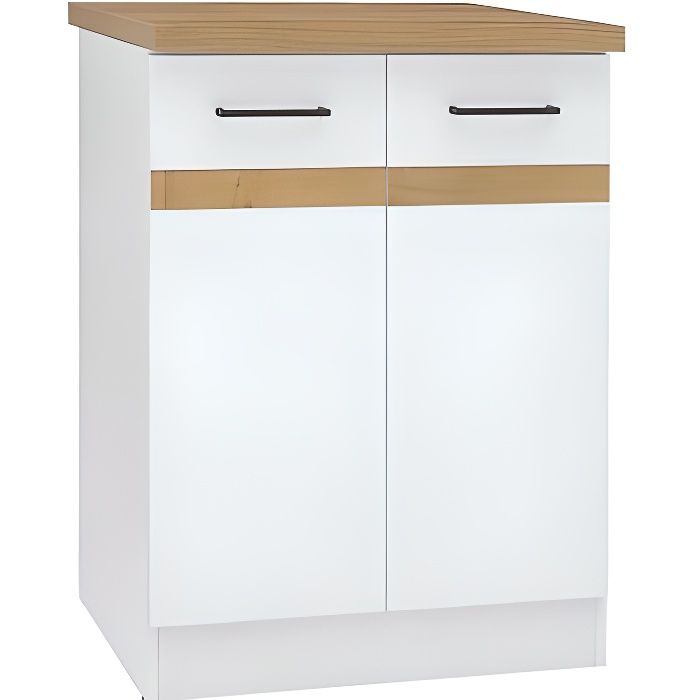 JUNONA 60 cm Kitchen Base Cabinet - 2 Doors - Worktop - Glossy White