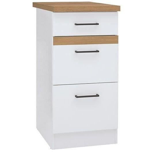 JUNONA Kitchen Base Cabinet - 3 Drawers - Glossy White - W 40 x H 86 x D 60 cm