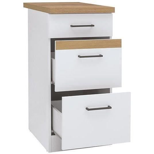 JUNONA Kitchen Base Cabinet - 3 Drawers - Glossy White - W 40 x H 86 x D 60 cm