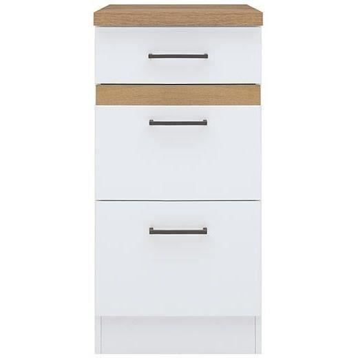 JUNONA Kitchen Base Cabinet - 3 Drawers - Glossy White - W 40 x H 86 x D 60 cm