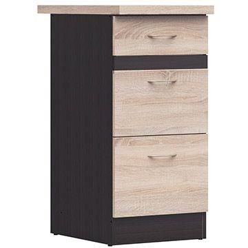JUNONA Kitchen Base Cabinet - 3 Drawers - Sonoma Oak - W 40 x H 86 x D 60 cm