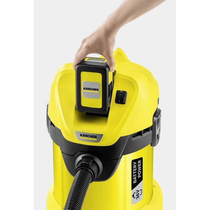 KARCHER WD 3 Cordless Wet and Dry Vacuum Cleaner - 17 L - 300W - Removable 36V/2.5Ah Battery