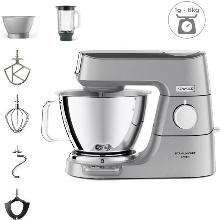 KENWOOD KVC85.124.SI Titanium Chef Baker Stand Mixer - 2 Stainless Steel Bowls - Integrated 6 kg Scale