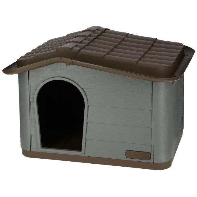 KERBL Outdoor Plastic Dog Kennel - Size M - 75x59x55cm - Grey/Brown