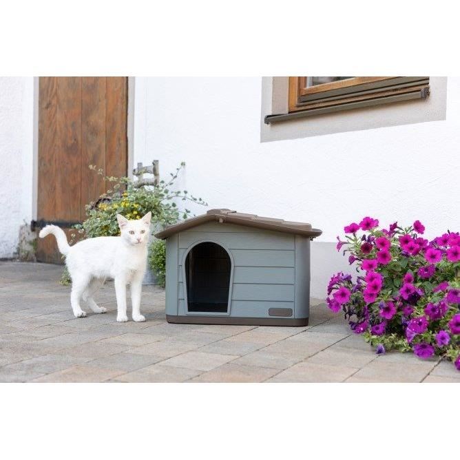 KERBL Outdoor Plastic Dog Kennel - Size M - 75x59x55cm - Grey/Brown