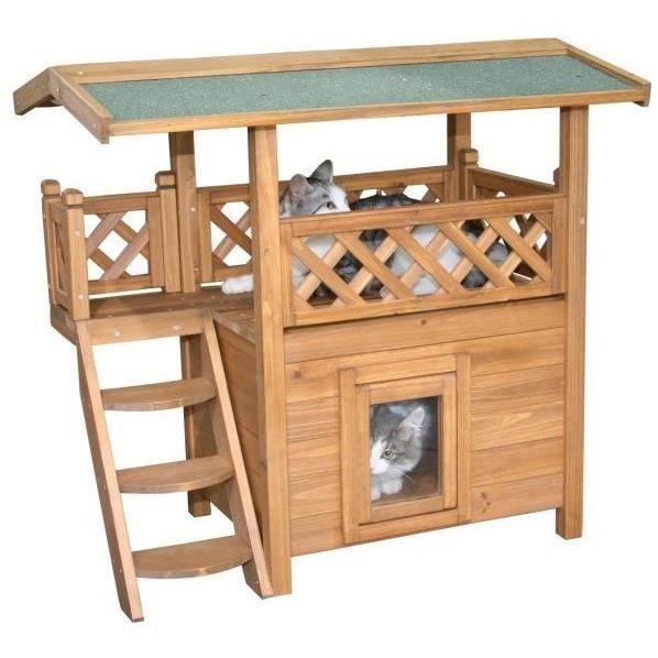 KERBL Lodge Cat House - Wood - Brown/Green - 77x50x73cm - For Small Cats