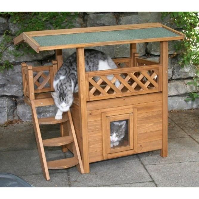 KERBL Lodge Cat House - Wood - Brown/Green - 77x50x73cm - For Small Cats