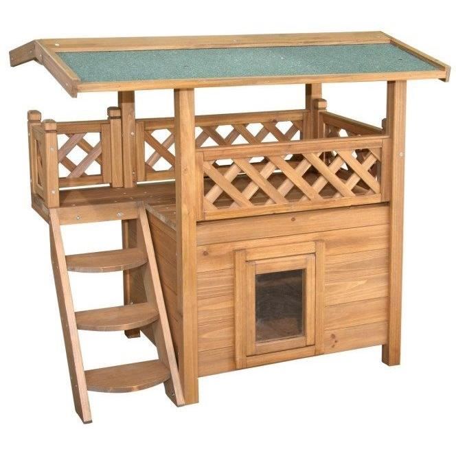 KERBL Lodge Cat House - Wood - Brown/Green - 77x50x73cm - For Small Cats