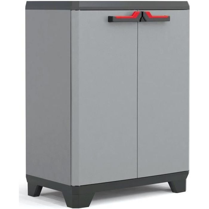 KETER STILO Low Cabinet - Grey, Black and Red - 68 x 39 x 90 cm