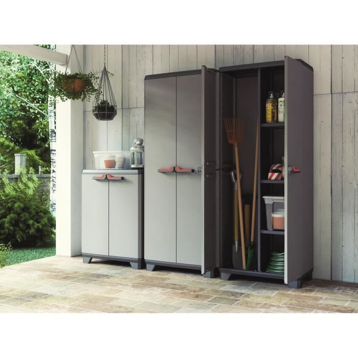 KETER STILO Low Cabinet - Grey, Black and Red - 68 x 39 x 90 cm