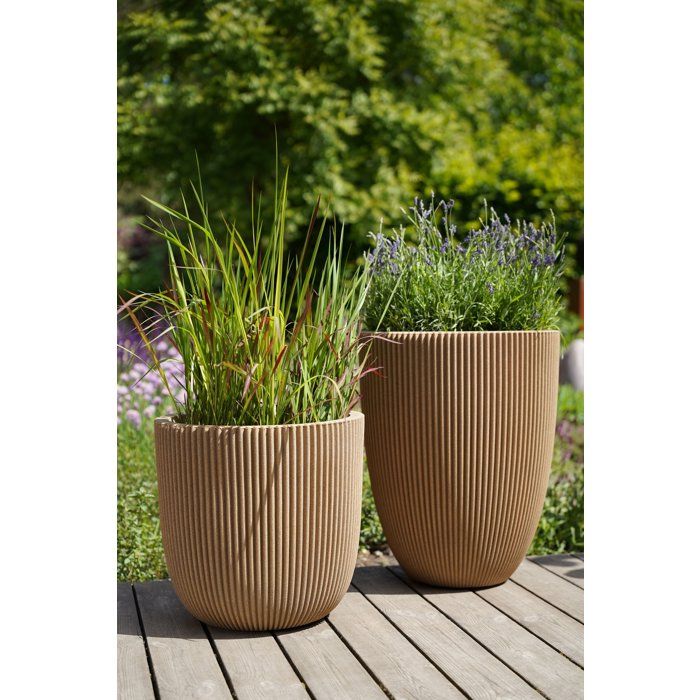 CAPI EUROPE Round Planter Groove NL - 35 x 34 cm - Beige