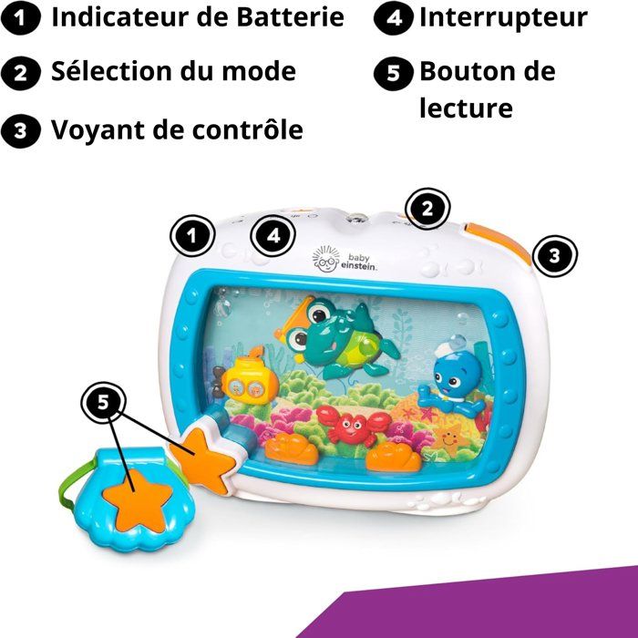 BABY EINSTEIN - Baby Night Light Ocean Dreams - Musical Aquarium & Ocean Sounds, Remote Control, Blue