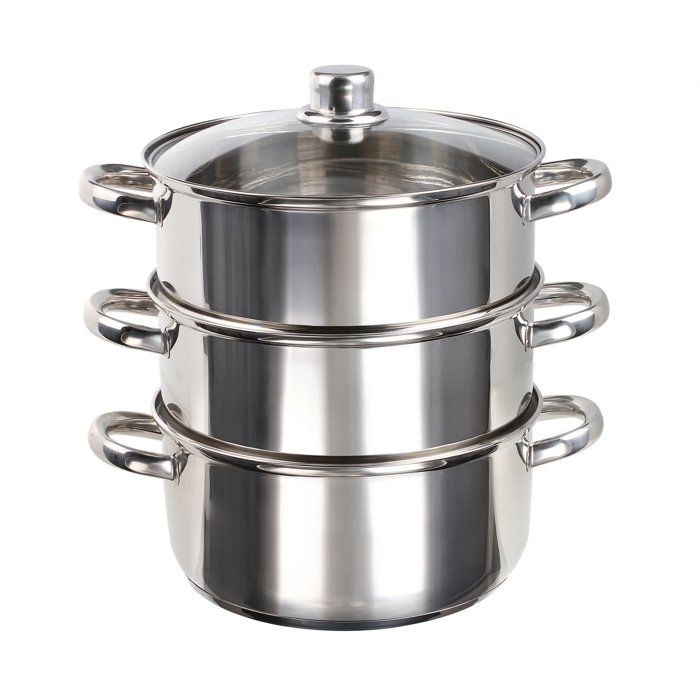 Faitout cuit vapeur - LIVOO - MEP121 - Acier inoxydable - Ø 24 cm - 1 faitout de 4 L - 2 paniers vapeur de 3 L et un couvercle