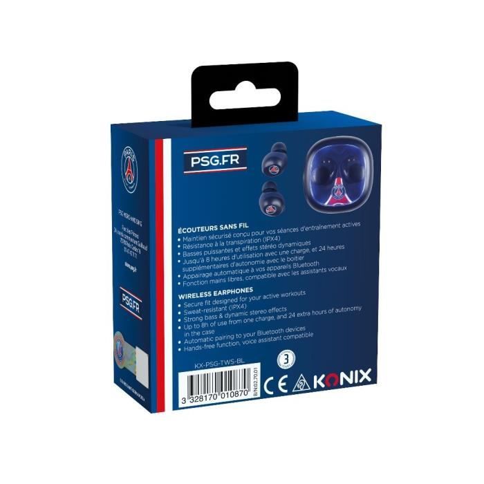 PSG KONIX Wireless Earbuds - 8 Hours Battery Life - IPX4 Water Resistance - Bluetooth - Blue