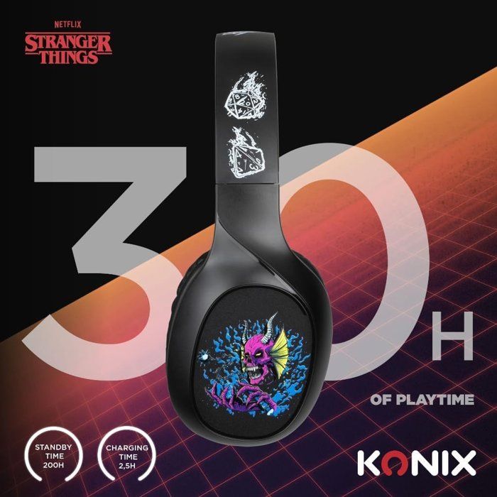 Konix Wireless Headphones - Stranger Things - Bluetooth 5.3 - 30-Hour Battery Life - Black/Yellow