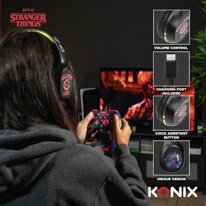 Konix Wireless Headphones - Stranger Things - Bluetooth 5.3 - 30-Hour Battery Life - Black/Yellow