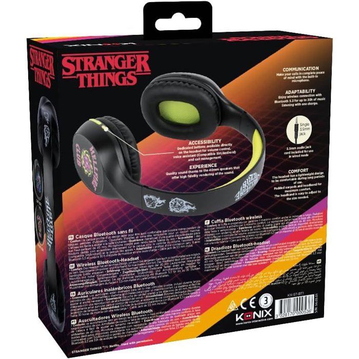 Konix Wireless Headphones - Stranger Things - Bluetooth 5.3 - 30-Hour Battery Life - Black/Yellow