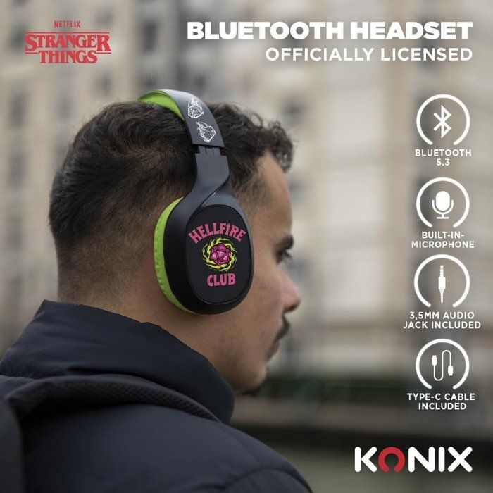 Konix Wireless Headphones - Stranger Things - Bluetooth 5.3 - 30-Hour Battery Life - Black/Yellow