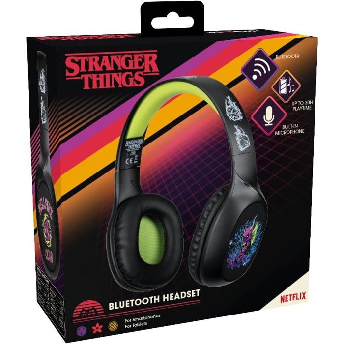 Konix Wireless Headphones - Stranger Things - Bluetooth 5.3 - 30-Hour Battery Life - Black/Yellow