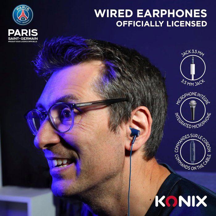 Konix Wired Headphones - PSG - 10 mm Drivers - Built-in Microphone - 3.5 mm Jack - 1.4 m Cable - Blue