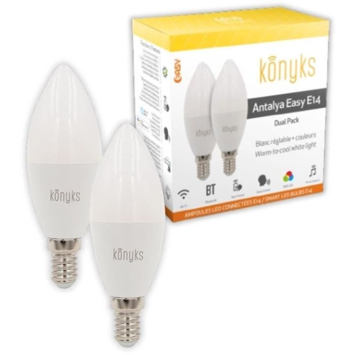 Konyks Antalya E14 Smart Bulbs, Wi-Fi + BT, Adjustable Colors, 5W - Dual Pack