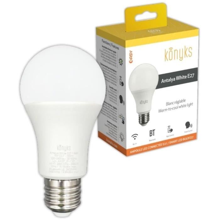 Konyks Antalya White E27 LED Bulb with WiFi + BT, 780 Lumens, 9W, Adjustable White
