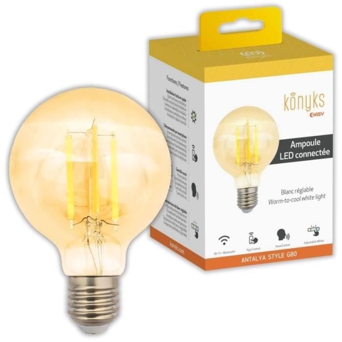 Konyks Antalya Style G80-E27 Smart Bulb, Wi-Fi + BT, Adjustable White, 7W E27