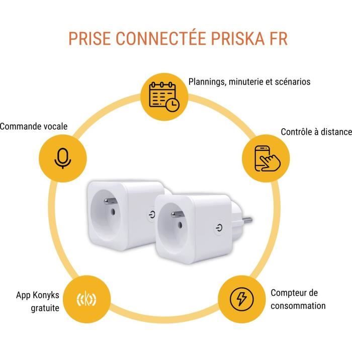 KONYKS Priska FR Dual Pack Smart Sockets, Wi-Fi and Bluetooth, 16 A, Energy Monitoring