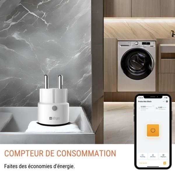 KONYKS Mini Smart Plug - Priska Max Black FR - Wi-Fi + BT - 16A - White