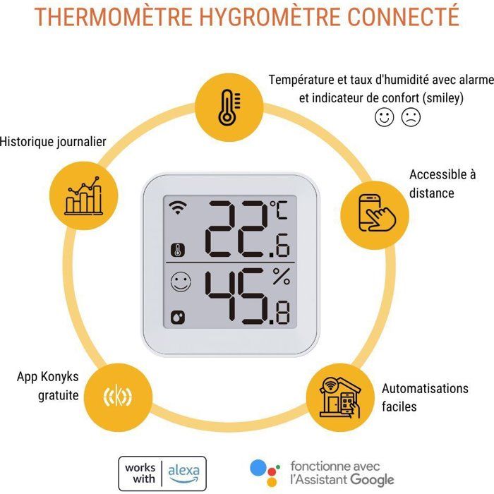 KONYKS Thermometer and Hygrometer - Termo 2 - Wi-Fi - Indoor - Large Display