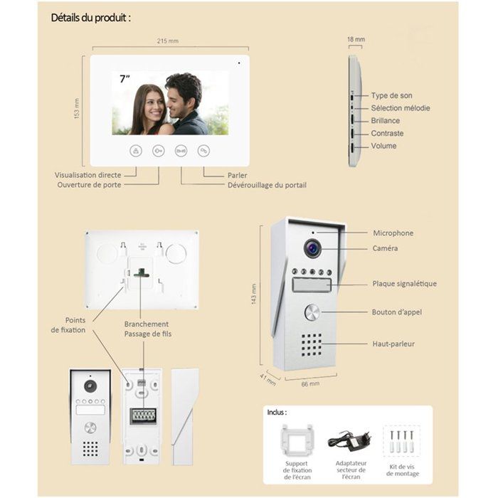 KYF Video Door Entry System - 7" Touchscreen - Wired - Wi-Fi Connected