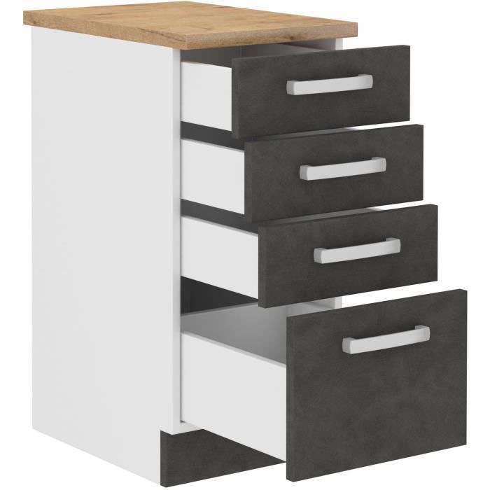 LASSEN 4-Drawer Base Cabinet - Matte Grey - W40 x D51.6 x H85 cm