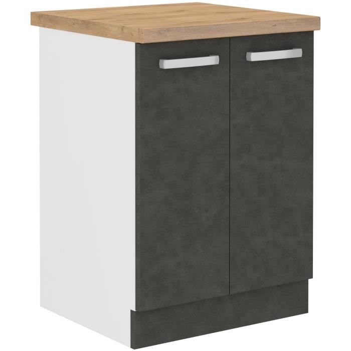 Low Cabinet 2 Hinged Doors Matt Gray L60 x D51.6 x H85 cm LASSEN