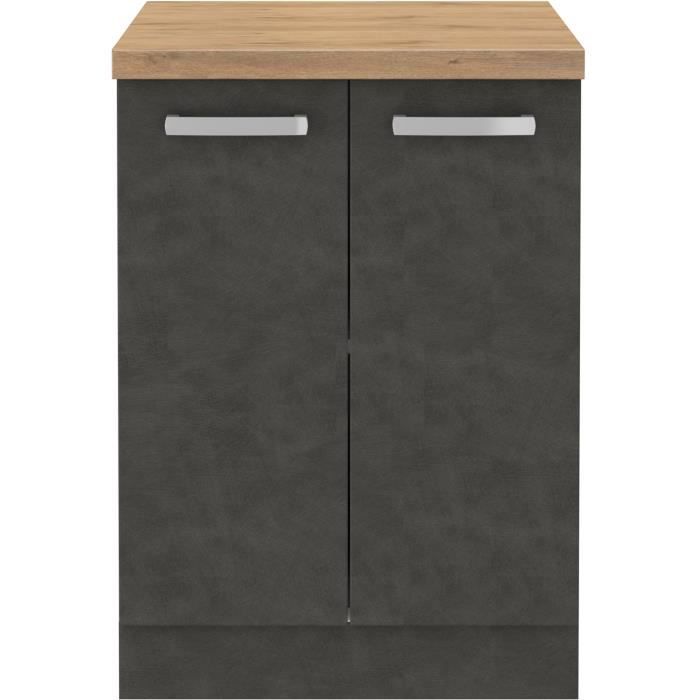 Low Cabinet 2 Hinged Doors Matt Gray L60 x D51.6 x H85 cm LASSEN